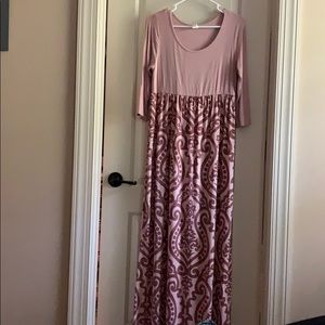 Mauve Colored Maxi Dress with patterned bottom